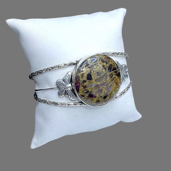 🌺ON SALE! HUGE Vintage Sterling & Natural Stone Bracelet - Picture 6 of 12